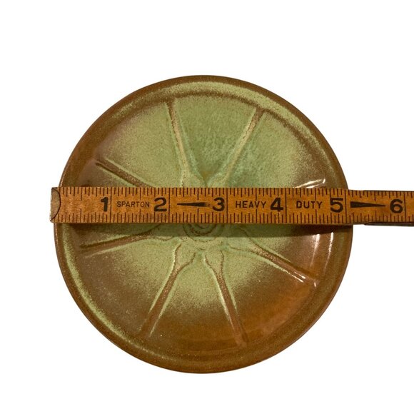 Frankoma Pottery Prairie Green Wagon Wheel 5" Saucer Dessert Plates Set of 2 - Picture 3 of 3